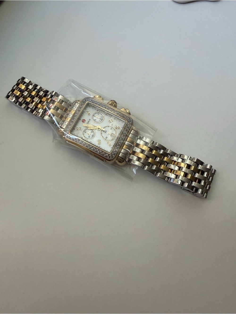 Never Worn! Michele Two-Tone Gold and Silver Diamond-Accent Chronograph Watch - Picture 3 of 4